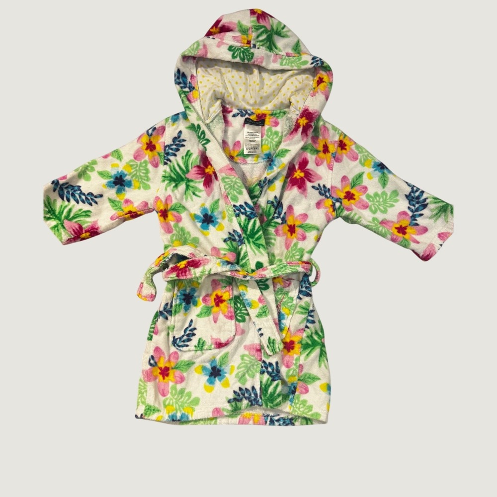 Nautica Girls Tropical Floral Cotton Terry Cloth Hooded Bathrobe Size 5/6 S